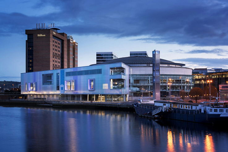 Belfast Waterfront with the Hilton Hotel in the background. Since its initial opening in January 1997, Belfast Waterfront, Co Antrim has successfully established itself as Northern Ireland’s premier conference and entertainment centre.