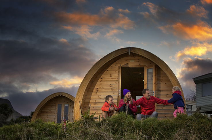 Family staying at Glamping cabins in Cushendull Caravan Park