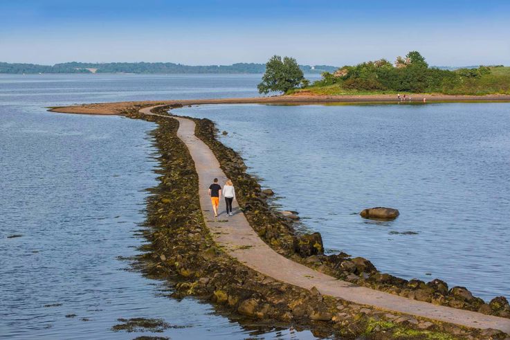 Couple walking to Rough Island, Strangford